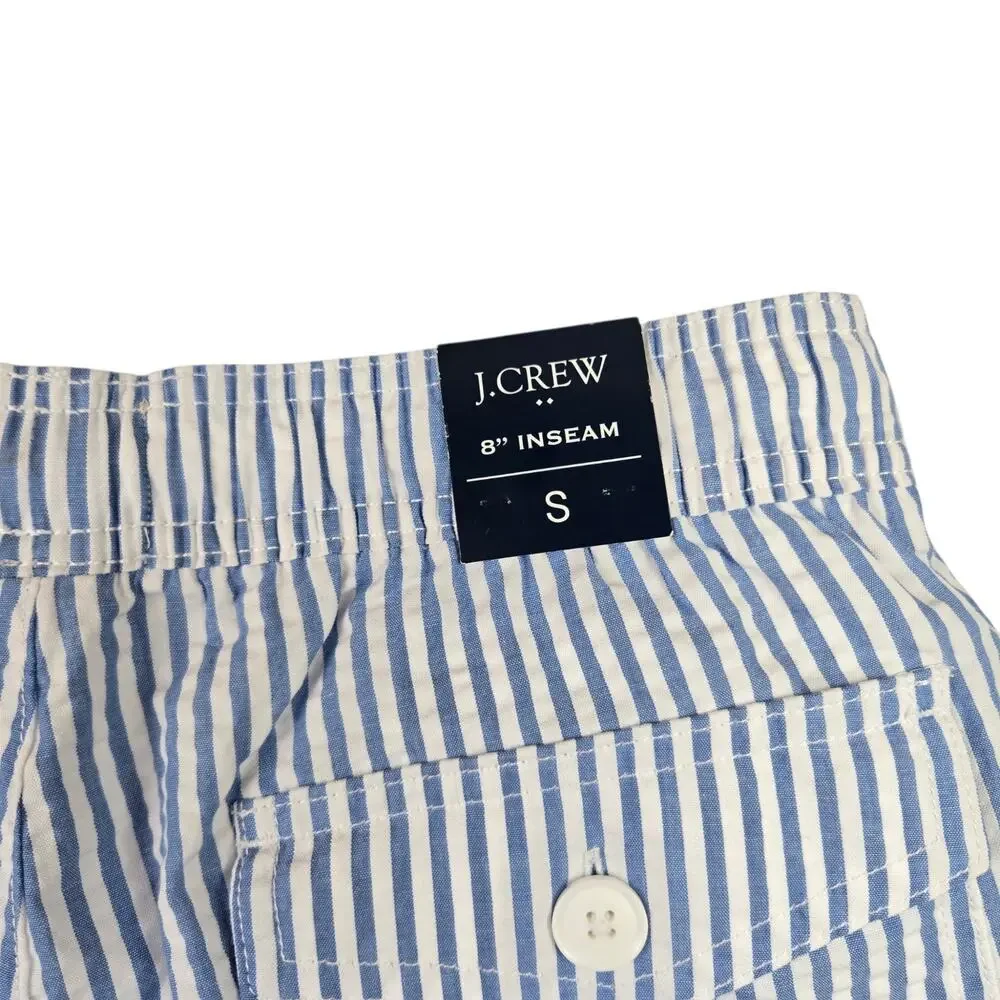 NWT J.Crew Mens Flex Swimwear Swim 8” Trunks Shorts Blue White Stripe Size Small